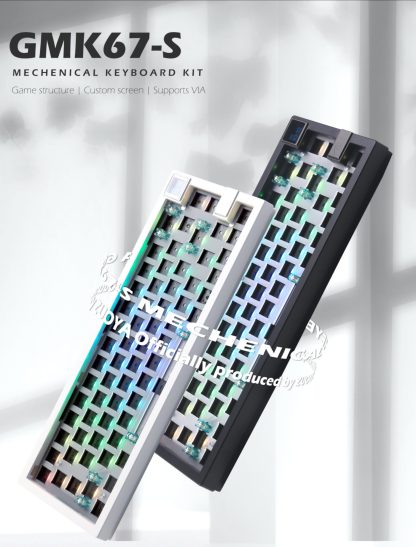 Kit bàn phím cơ Zuoya GMK67-S hai màu trắng đen, layout 65% không keycap, có màn hình LED và switch hotswap RGB.
