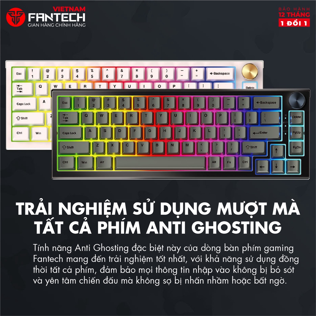 Bàn phím cơ custom FANTECH MK858 MAXFIT67 LED RGB Tháo lắp hotswap - Switch Gateron CAP milky yellow - Ảnh 5