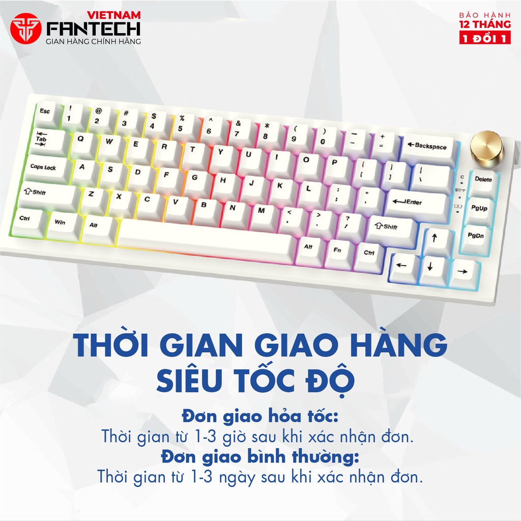 Bàn phím cơ custom FANTECH MK858 MAXFIT67 LED RGB Tháo lắp hotswap - Switch Gateron CAP milky yellow - Ảnh 3