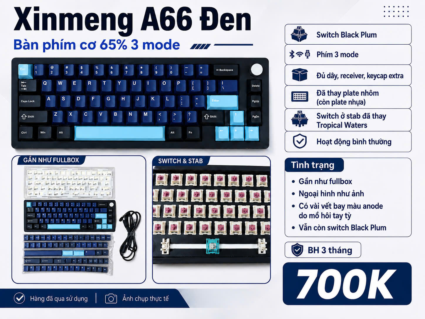 Bàn Phím Cơ Nhôm Xinmeng A66 Black (đã qua sử dụng) - Đã Mod Plate Nhôm, 3 Mode | MKShop - Ảnh 39