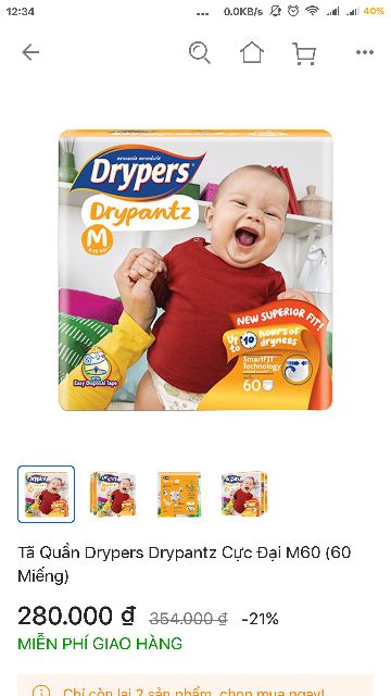 Tã quần Drypers Drypantz M60 thanh lý - Ảnh 2