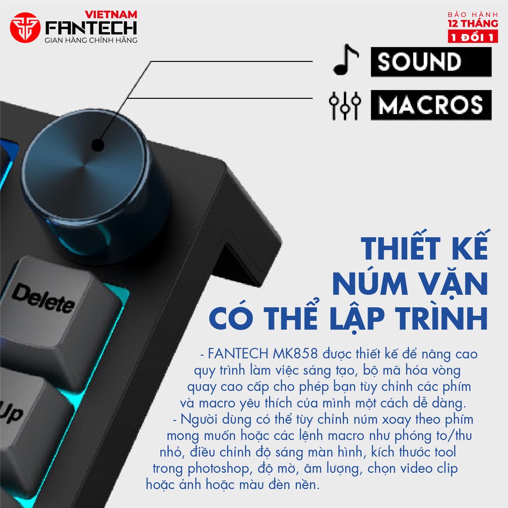 Bàn phím cơ custom FANTECH MK858 MAXFIT67 LED RGB Tháo lắp hotswap - Switch Gateron CAP milky yellow - Ảnh 9
