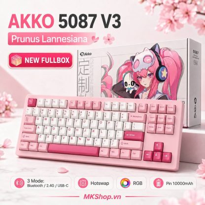 Bàn Phím Cơ AKKO 5087 V3 Prunus Lannesiana (New Fullbox) - Giá Siêu Rẻ Chỉ 1100k | MKShop