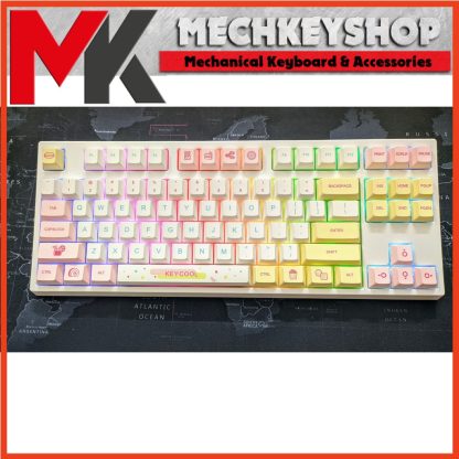 Bàn phím cơ Bluetooth Keycool 87 Macaron Hotswap Keycap Cherry Profile Dye sub chất lượng cao