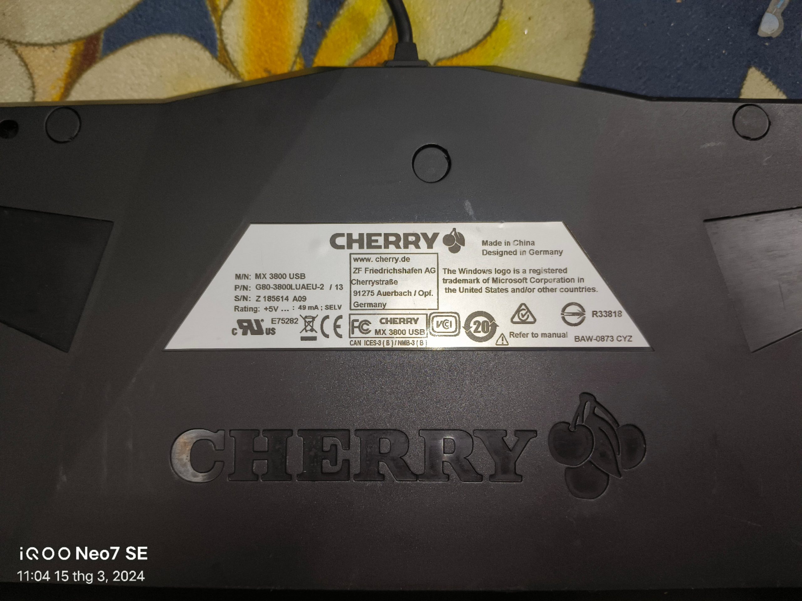 Bàn phím cơ Cherry G80-3800LUAEU-2 /13 - Switch Cherry Black - Hàng cũ - Ảnh 2