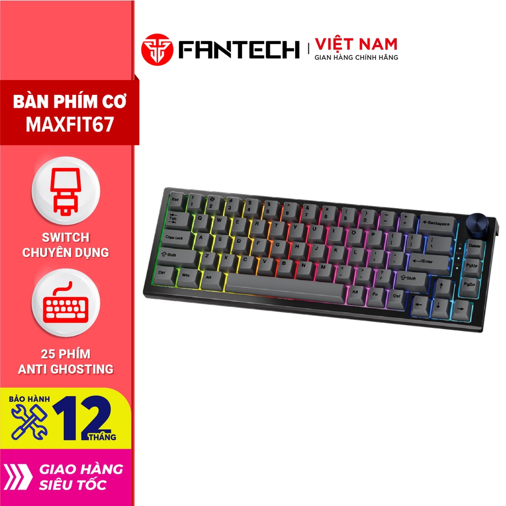 Bàn phím cơ custom FANTECH MK858 MAXFIT67 LED RGB Tháo lắp hotswap - Switch Gateron CAP milky yellow - Ảnh 10