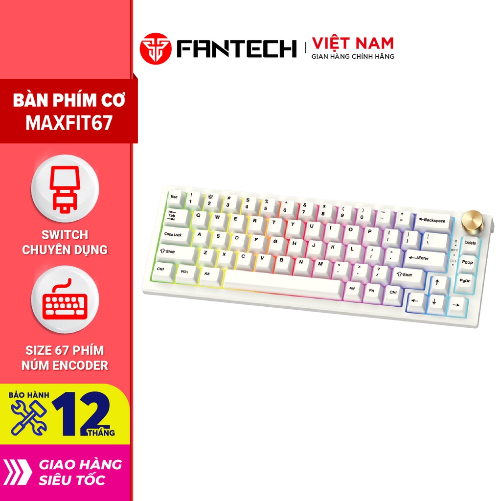 Bàn phím cơ custom FANTECH MK858 MAXFIT67 LED RGB Tháo lắp hotswap - Switch Gateron CAP milky yellow - Ảnh 11