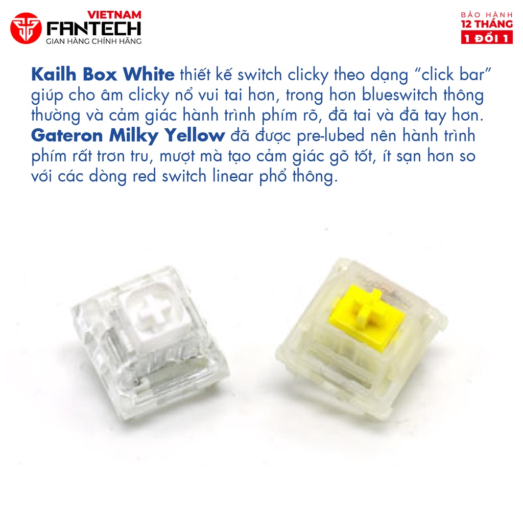Bàn phím cơ custom FANTECH MK858 MAXFIT67 LED RGB Tháo lắp hotswap - Switch Gateron CAP milky yellow - Ảnh 2