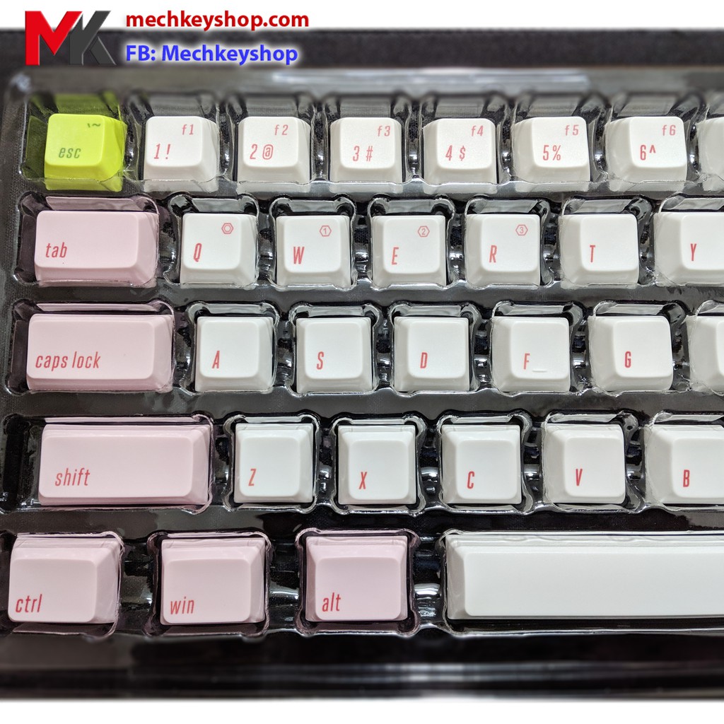Bộ nút Keycap GK64 GK64s chất liệu PBT in Dye Sub (Trắng phối vàng chữ nhỏ) - Ảnh 2