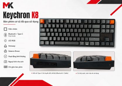 Bàn Phím Cơ Keychron K8 Bản Viền Nhôm (2nd) - Hotswap, Gateron Brown | MKShop