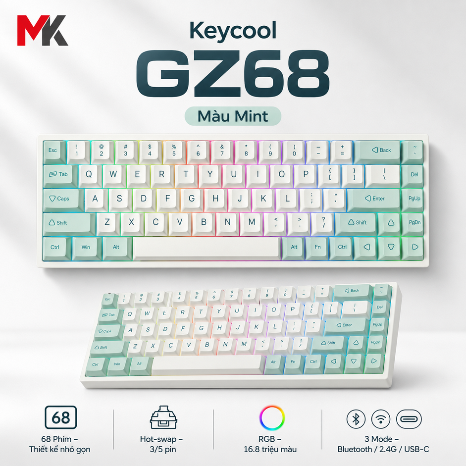 Bàn Phím Cơ Keycool Gz68 (3 Mode, Hotswap 5 Pin, RGB) - Vô Địch Tầm Giá | MKShop - Ảnh 10