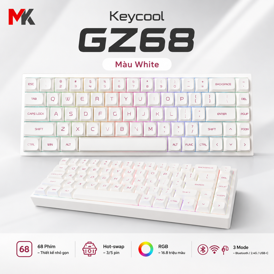Bàn Phím Cơ Keycool Gz68 (3 Mode, Hotswap 5 Pin, RGB) - Vô Địch Tầm Giá | MKShop - Ảnh 2