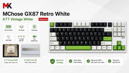 Bàn Phím Cơ Nhôm MChose GX87 Retro White (Cũ) - 3 Mode, Hotswap | MKShop