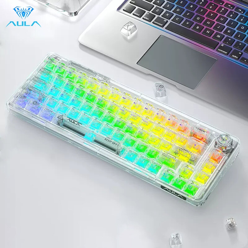 Bàn Phím Cơ Không Dây AULA F68 RGB 3 Mode, Hot Swap, Gasket Mount, Có Núm Vặn - Ảnh 10