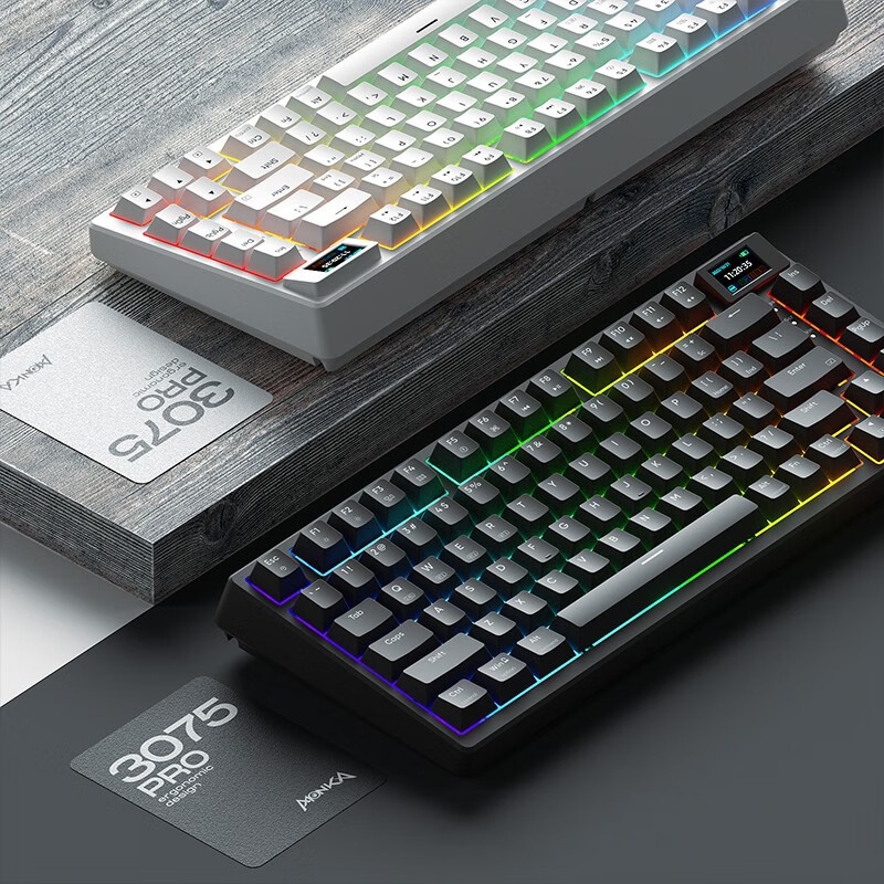 Bàn phím cơ Monka 3075 V2 Pro Màn hình Mạch Xuôi 3 chế độ kết nối Hotswap RGB - Ảnh 2