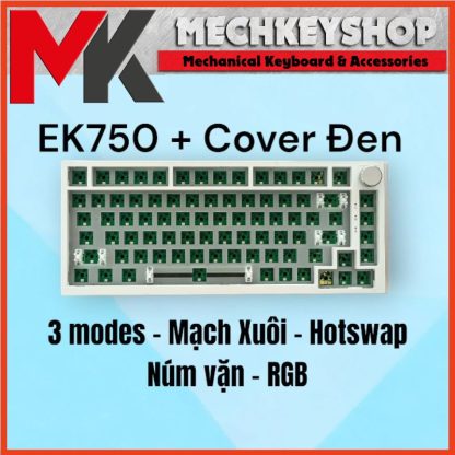 Kit bàn phím cơ Edra EK750 - 3 Modes - Mạch xuôi - Núm vặn - Hotswap Kailh - RGB