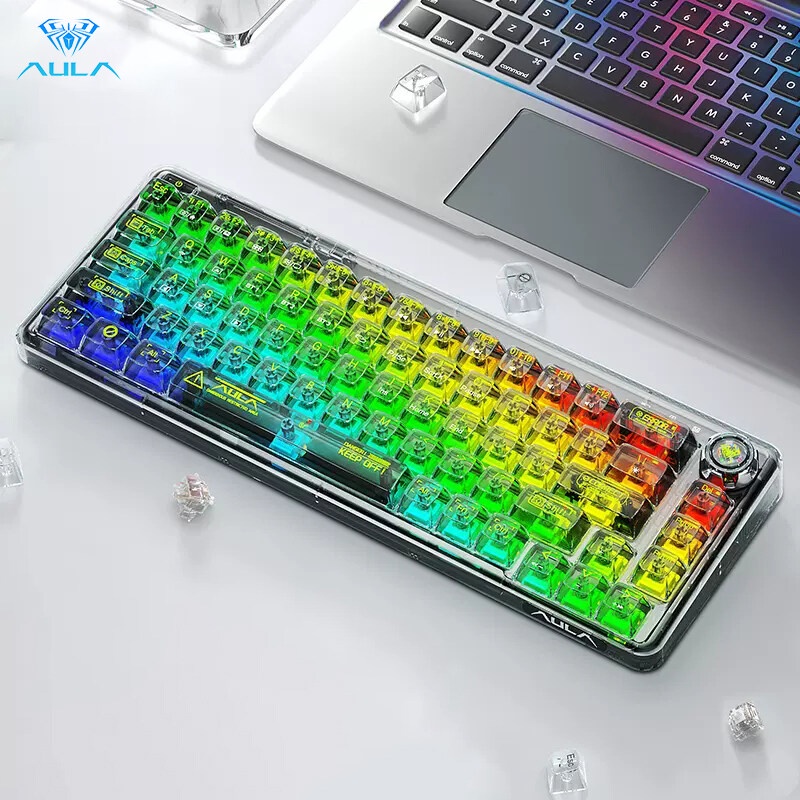 Bàn Phím Cơ Không Dây AULA F68 RGB 3 Mode, Hot Swap, Gasket Mount, Có Núm Vặn - Ảnh 8