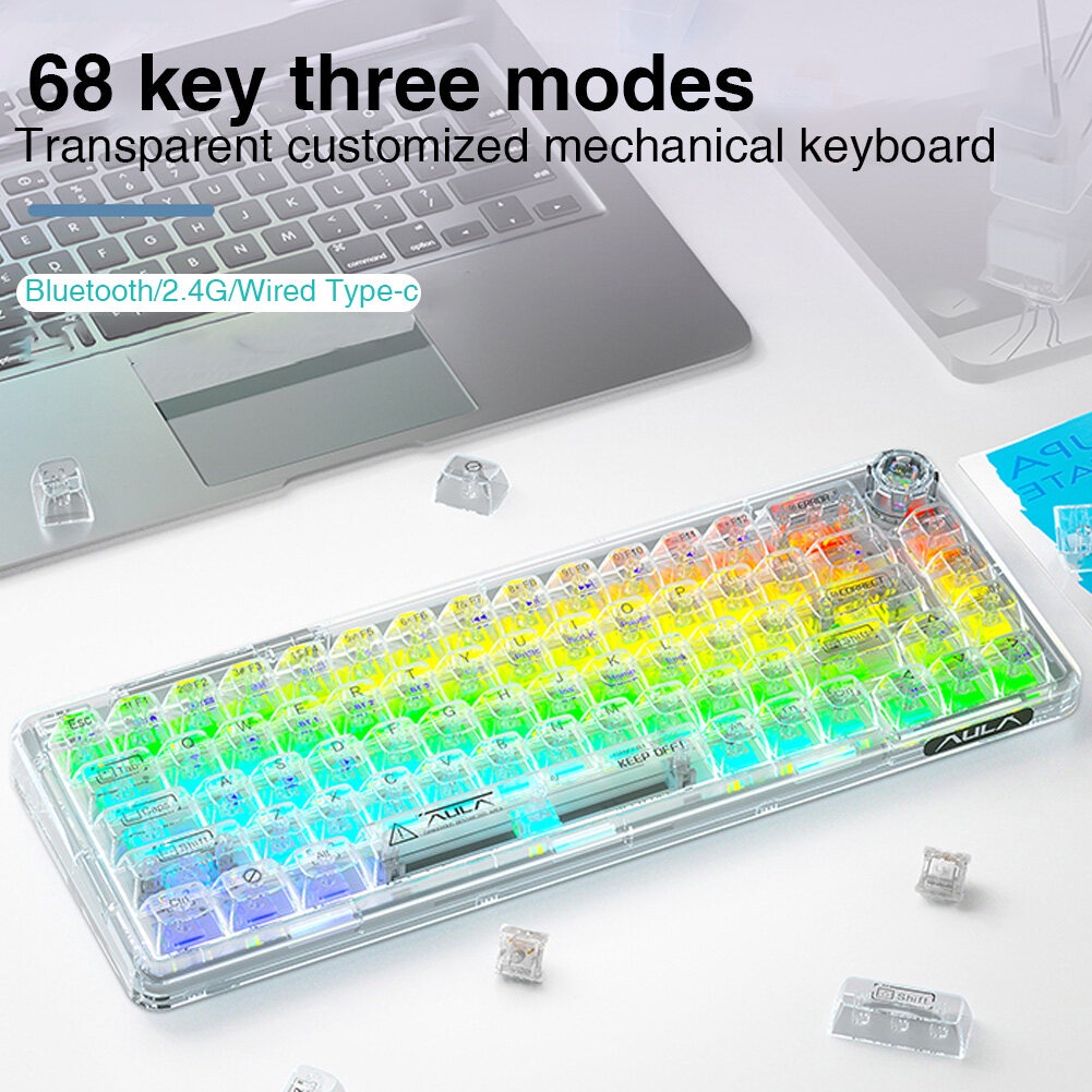 Bàn Phím Cơ Không Dây AULA F68 RGB 3 Mode, Hot Swap, Gasket Mount, Có Núm Vặn - Ảnh 4