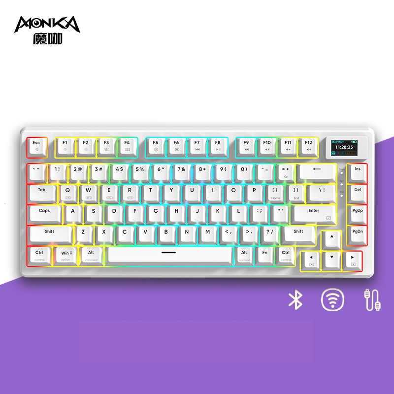 Bàn phím cơ Monka 3075 V2 Pro Màn hình Mạch Xuôi 3 chế độ kết nối Hotswap RGB - Ảnh 12