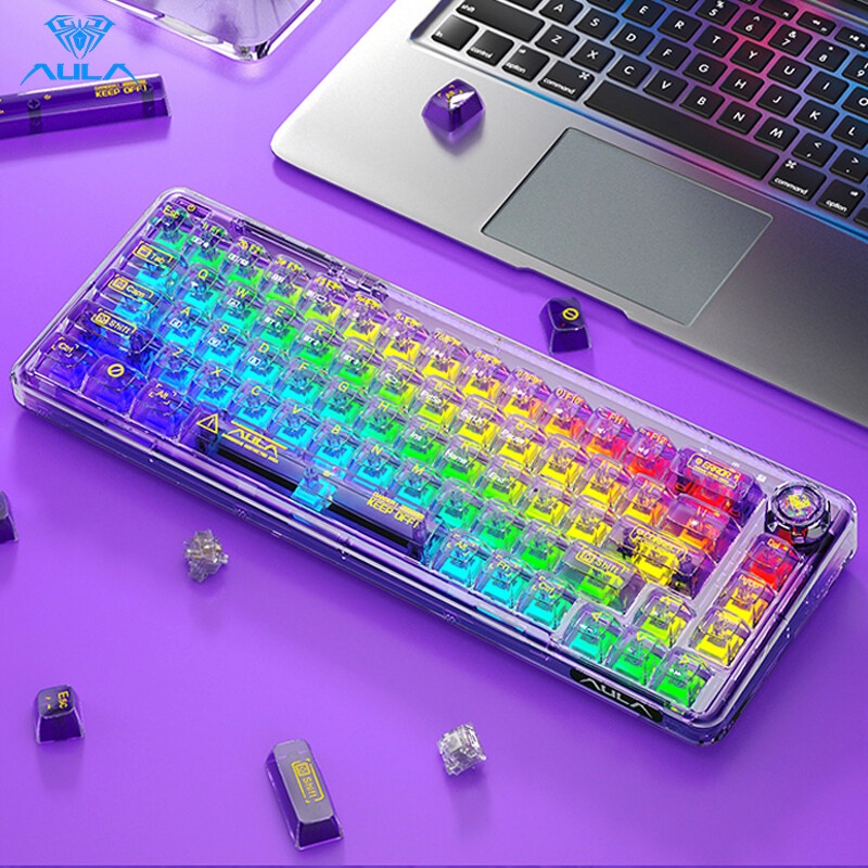 Bàn Phím Cơ Không Dây AULA F68 RGB 3 Mode, Hot Swap, Gasket Mount, Có Núm Vặn - Ảnh 3