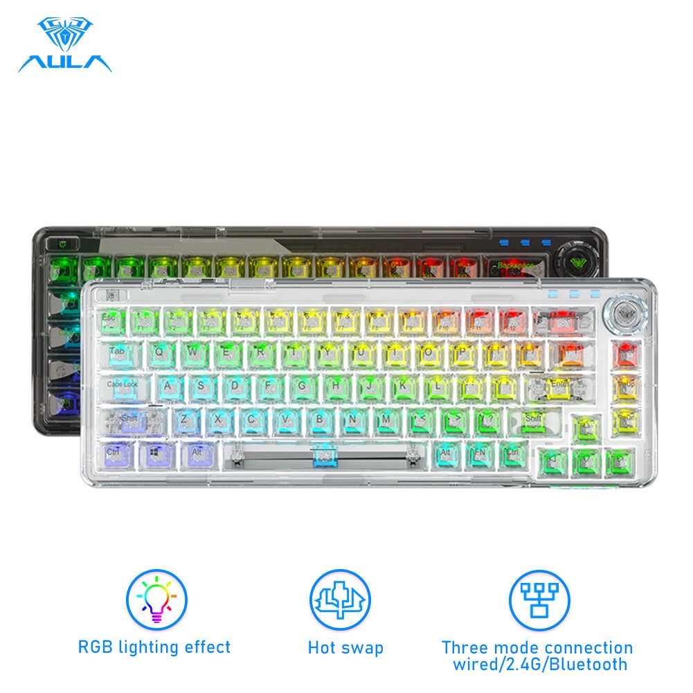 Bàn Phím Cơ Không Dây AULA F68 RGB 3 Mode, Hot Swap, Gasket Mount, Có Núm Vặn - Ảnh 2