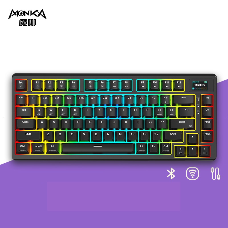 Bàn phím cơ Monka 3075 V2 Pro Màn hình Mạch Xuôi 3 chế độ kết nối Hotswap RGB - Ảnh 10