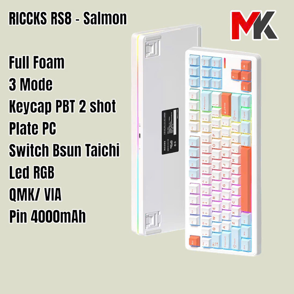 Bàn Phím Cơ Riccks RS8 LED Viền - 3 Chế Độ, Keymap Via, Hotswap RGB | MKShop - Ảnh 8