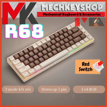 Bàn phím cơ không dây Royal Axe R68 - Hotswap 5 pin - 3 Mode kết nối - Led RGB nhiều chế độ, switch đã được pre-lube