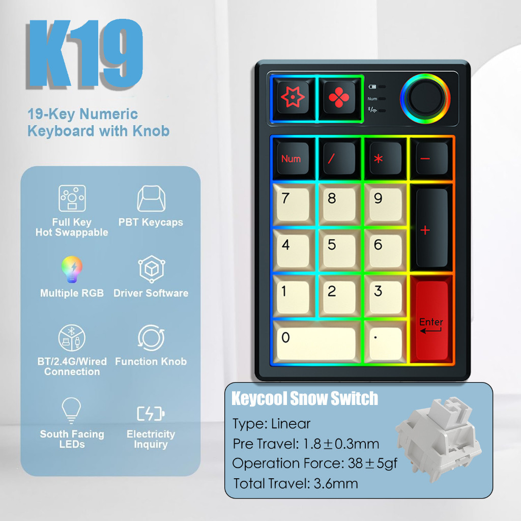 Bàn Phím Cơ Numpad Keycool K19 - 3 Chế Độ Kết Nối, RGB, Hotswap | MKShop - Ảnh 12