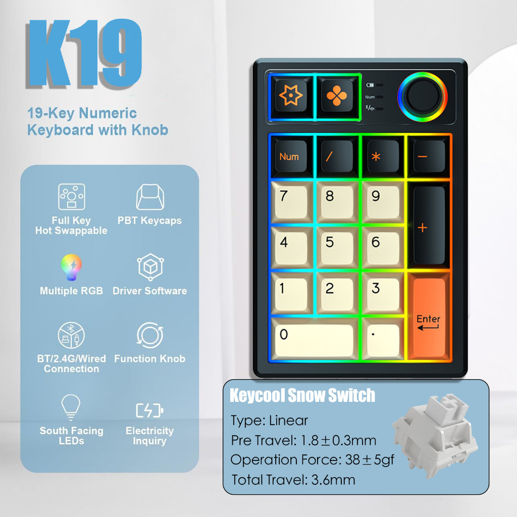 Bàn Phím Cơ Numpad Keycool K19 - 3 Chế Độ Kết Nối, RGB, Hotswap | MKShop - Ảnh 11