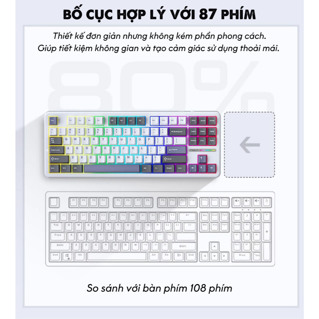 Bàn Phím Cơ Aula F87 | 3 Mode, Hotswap, RGB | Gasket Mount | MKShop - Ảnh 6