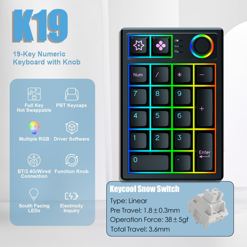Bàn Phím Cơ Numpad Keycool K19 - 3 Chế Độ Kết Nối, RGB, Hotswap | MKShop - Ảnh 13