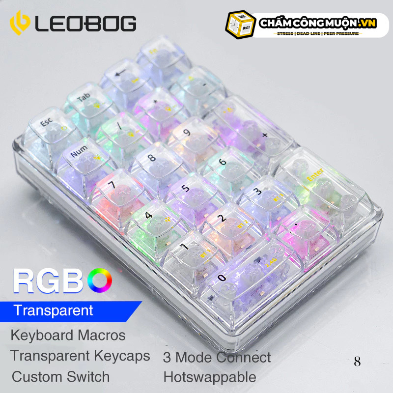 Leobog K21 Bluetooth NumPad | 3 chế độ kết nối | phím cơ Numpad 21 phím trong suốt | MKShop - Ảnh 8
