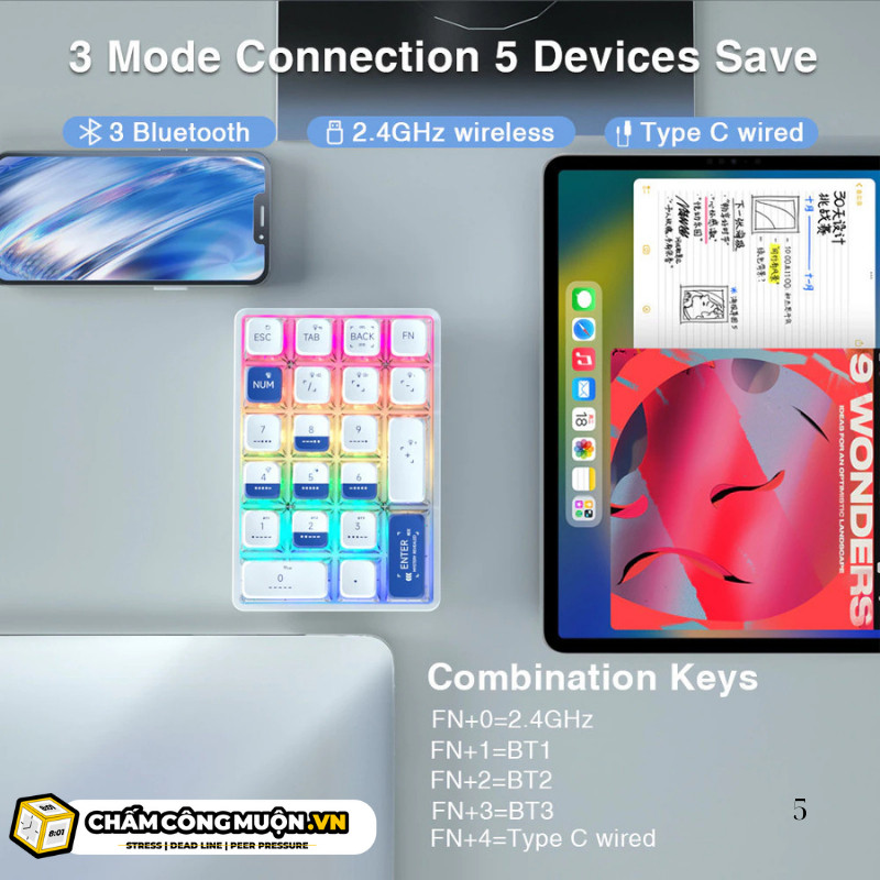 Leobog K21 Bluetooth NumPad | 3 chế độ kết nối | phím cơ Numpad 21 phím trong suốt | MKShop - Ảnh 5