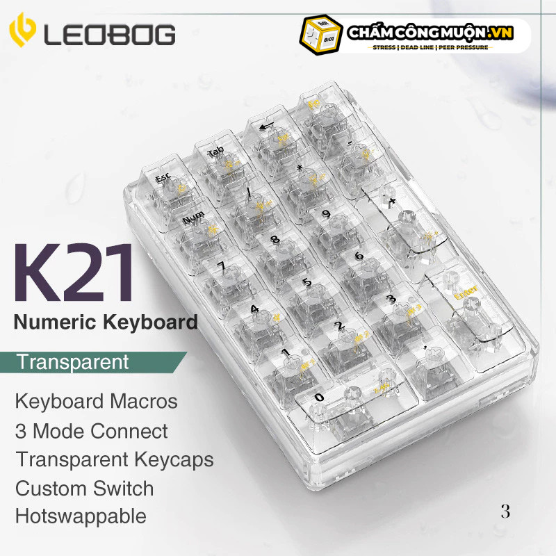 Leobog K21 Bluetooth NumPad | 3 chế độ kết nối | phím cơ Numpad 21 phím trong suốt | MKShop - Ảnh 4