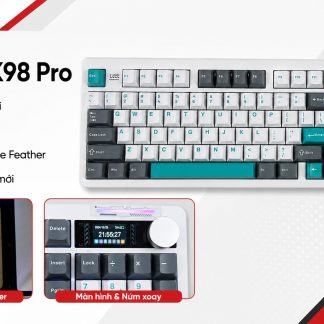 Bàn phím cơ Lingbao K98 Pro trắng xám xanh cổ vịt layout 98% với màn hình và núm xoay góc phải