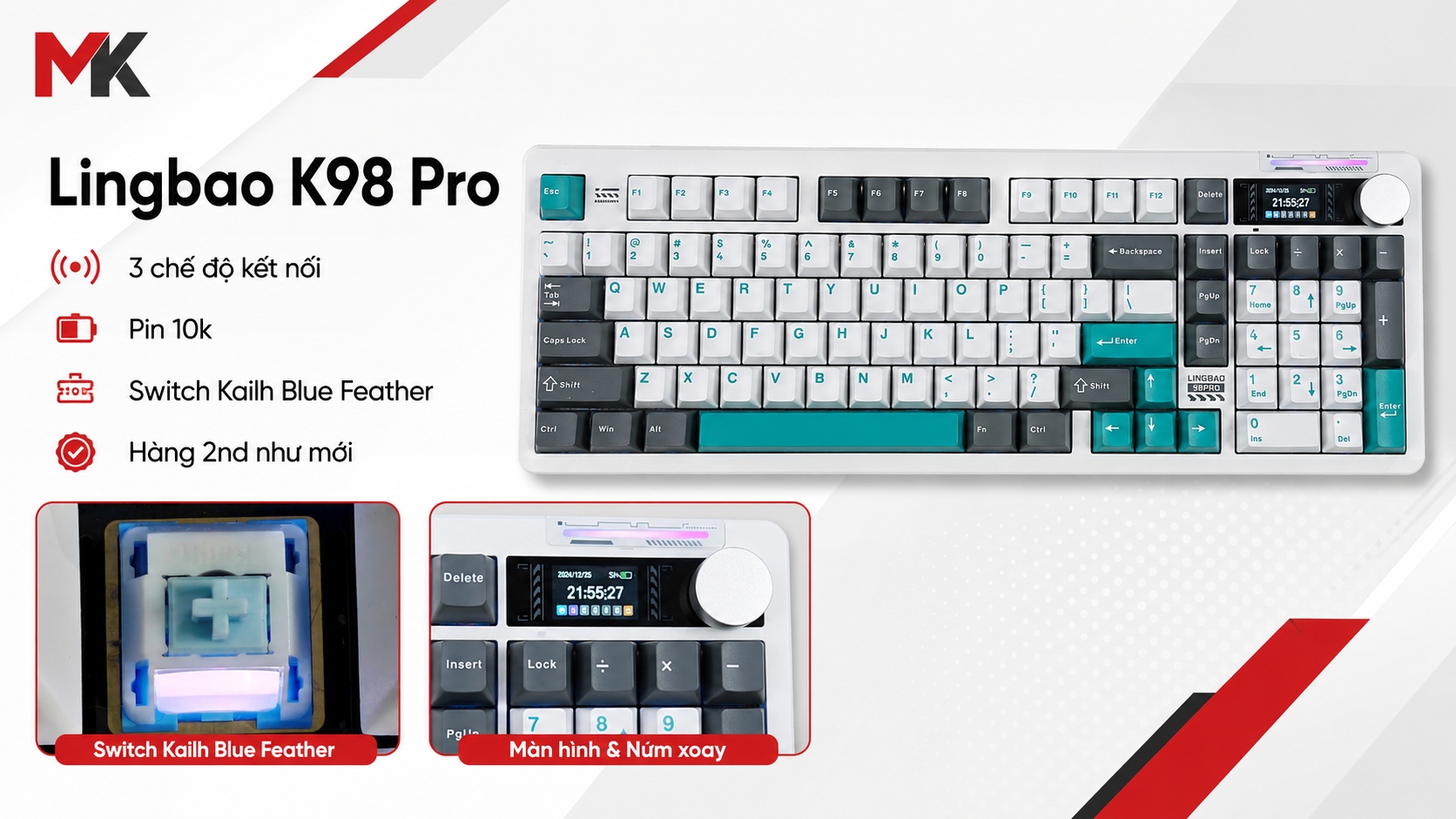 Bàn Phím Cơ Lingbao K98 Pro (Cũ 97%) - Màn Hình, Núm Xoay, Pin 10K | MKShop 11 mkshop 88034160 01