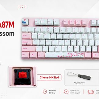 Bàn phím cơ Varmilo VA87M Cherry Blossom màu hồng trắng, layout TKL, keycap in hình hoa anh đào