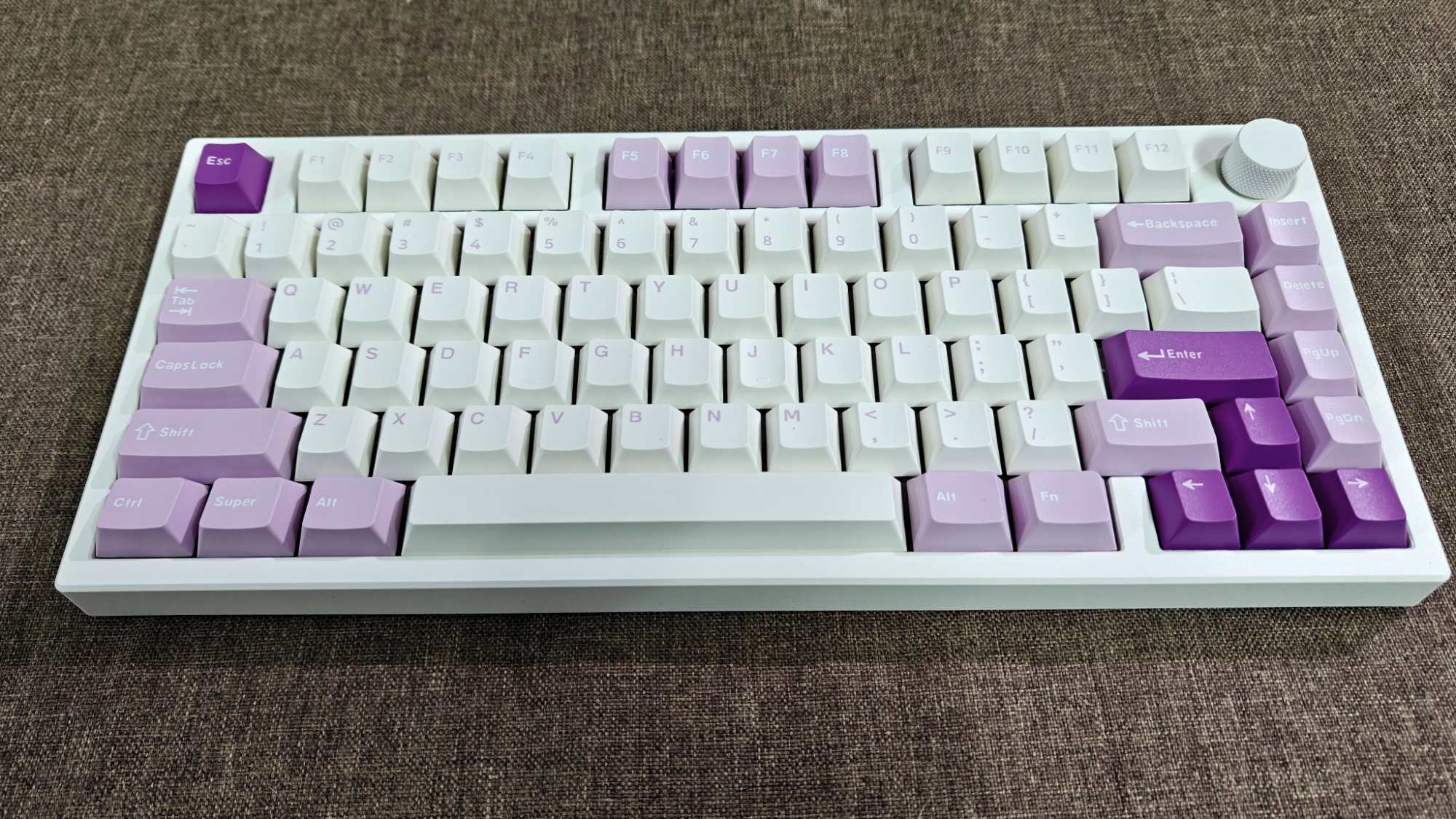 Bàn Phím Cơ FL Esports GP75 Taro Purple (Like New Fullbox) - Kailh Box Red | MKShop 5 Góc nghiêng ba chiều nhìn rõ núm vặn volume góc phải bàn phím FL Esports GP75.