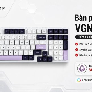 Bàn phím VGN V98 Pro bố cục 98% keycap trắng tím hồng trên banner MKShop