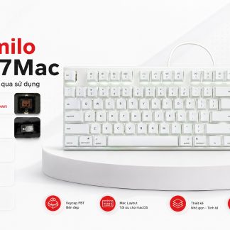 Bàn phím cơ Varmilo VA87Mac trắng layout 87 phím trên bệ tròn trong banner MKShop