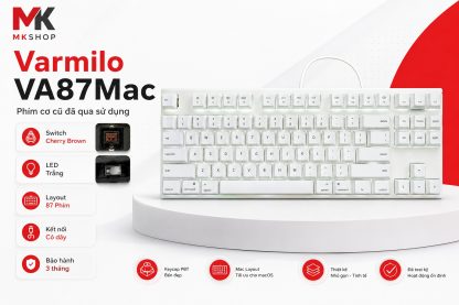 Bàn phím cơ Varmilo VA87Mac trắng layout 87 phím trên bệ tròn trong banner MKShop