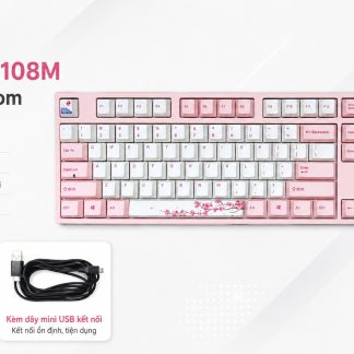 Bàn phím cơ Varmilo VA108M Cherry Blossom fullsize hồng phối trắng, kèm switch Cherry Brown và cáp mini USB.