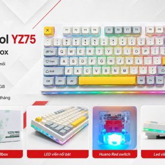 Bàn phím cơ Keycool YZ75 layout 75%, keycap trắng xám điểm vàng và LED viền RGB.