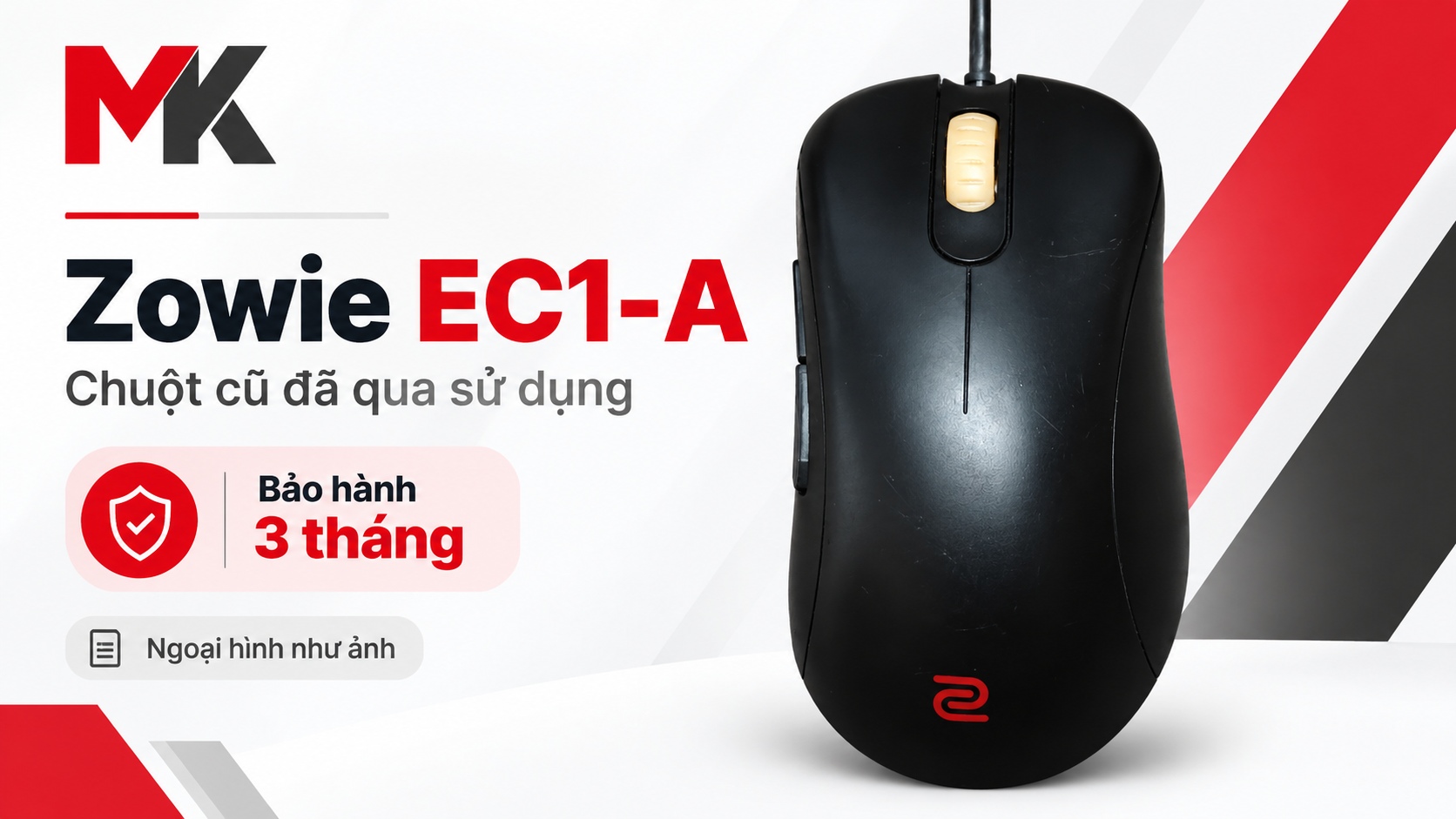 Chuột Gaming Zowie EC1-A (Cũ 90%) - Huyền Thoại m FPS | MKShop 1 Chuột gaming Zowie EC1-A màu đen scroll vàng trên banner giới thiệu sản phẩm cũ
