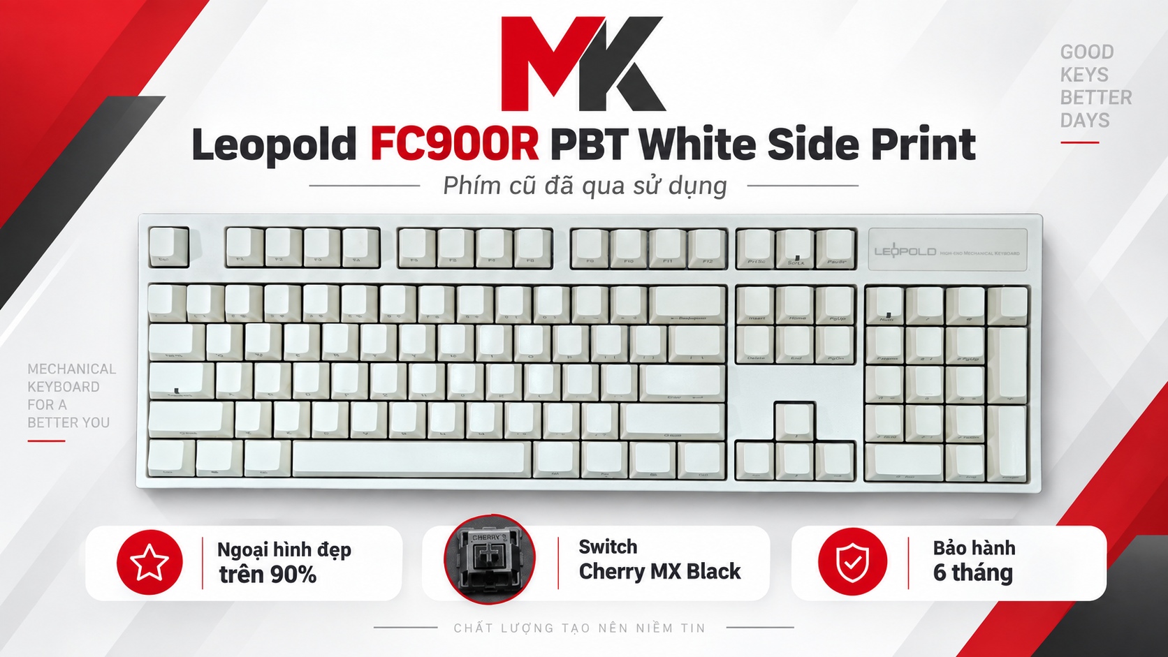 Bàn Phím Cơ Leopold FC900R White Side Print (Cũ >90%) - Cherry Black | MKShop 1 Banner Leopold FC900R PBT White Side Print bàn phím cơ Fullsize trắng.