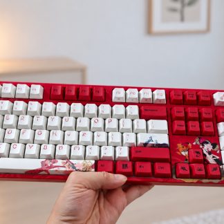 Bàn phím cơ Varmilo Koi VD108M-S fullsize màu đỏ trắng với keycap in tranh cá chép và nhân vật hoạt hình
